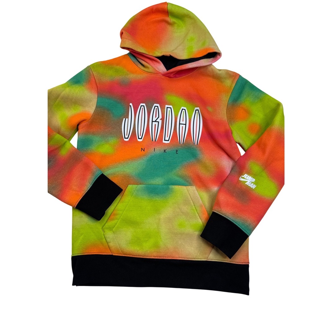 Jordan Nike Boys Tie Dye Hoodie Jumpman Logo Sweatshirt Size L 14-16 90s Y2k
